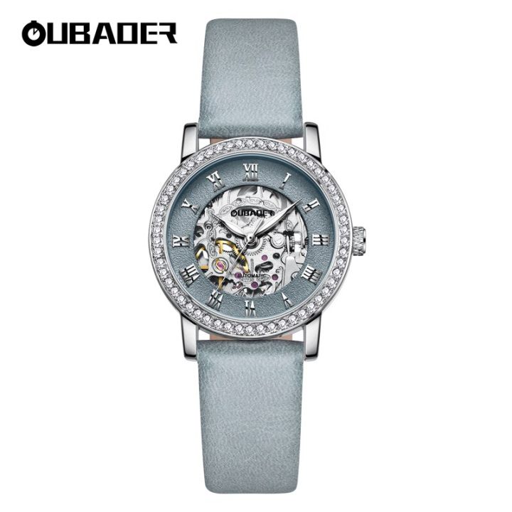oubaoer-นาฬิกาข้อมือแฟชั่นสำหรับผู้หญิง-นาฬิกาข้อมือหรูหราลำลองเข็มขัดหนังออโตเมติก-gratis-ongkir