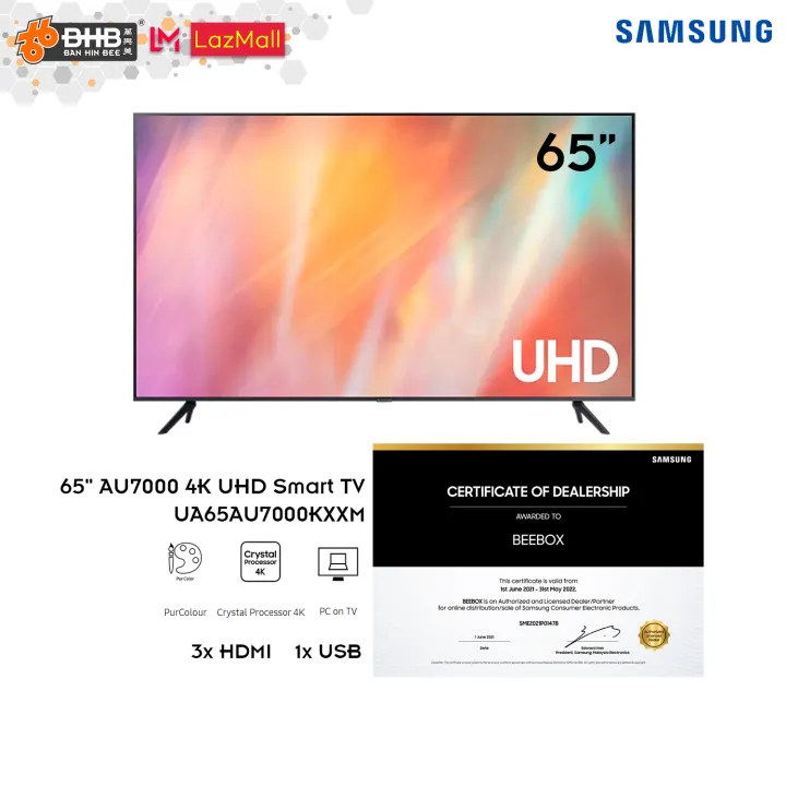 Samsung 65 Inch AU7000 4K UHD Smart TV PurColour UA65AU7000KXXM Lazada