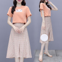 2022 Summer Skirt Suit Women high waist short sleeve dress suit skirt Printed t-shirts Pullover Tops Fashion 2 Piece Sets