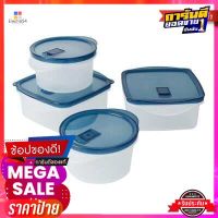 กล่องอาหารทรงเหลี่ยมและกลม MICRON WARE รุ่น JCP-6035/8 (ชุด 4 ชิ้น) สีขาว-น้ำเงิน Square and Round Food Box MICRON WARE Model JCP-6035/8 (Set of 4) White-Blue