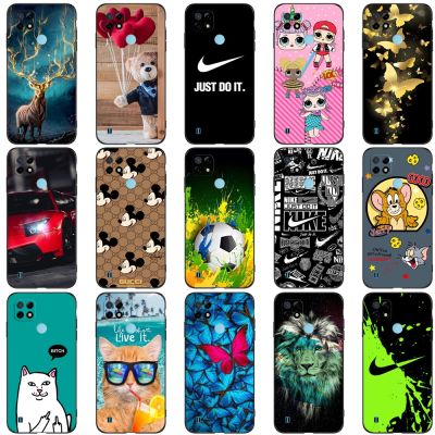 Case For realme C21 Case Back Phone Cover Protective Soft Silicone Black Tpu butterfly bear animal