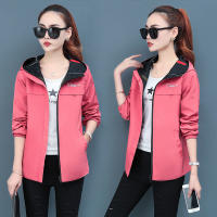 Printed hooded jackets women Spring casual loose plus size outwear two side wear M-4XL Windbreaker coats Korean style tops