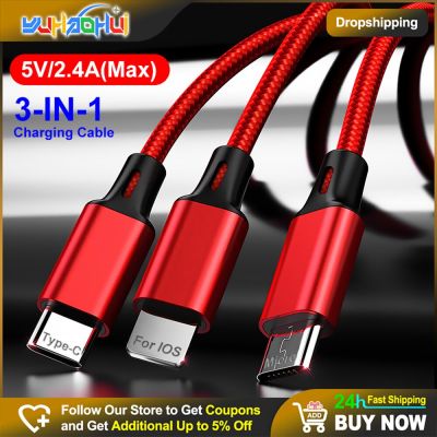 USB A &amp; C to 3-In-1 Charging Cable 2.4A(Max) Type-C Lightning Micro Line Car Travel Charging Wire for iPhone Xiaomi Huawei Phone Docks hargers Docks C