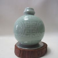 Antique Chinese Celadon Jug with cork - Asian Round celadon pouring jug Chinese spirit pot