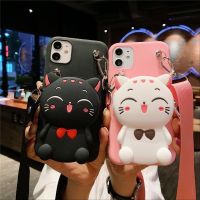 เคสซิริโคน กระเป๋า พร้อมสายคล้องCasing huawei Y6P Y5P Y8P Y7P Y6 Y7 PRO Y9 PRIME 2019 Y9S Y7PRO Y6PRO Y5 2018 Cartoon kitten wallet phone case Card coin purse with lanyard