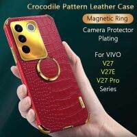 เคสขาตั้งกระเป๋าหนังสะพายข้างรูปแบบจระเข้หรูหราสำหรับ VIVO V27 Pro ห่วงแม่เหล็ก V27E เคสระบายความร้อน TPU ด้านหลังแบบนิ่ม