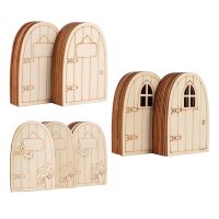 60PCS Unpainted Wooden Fairy Door Blank Garden Door Hollow Out Wood Elf Door for DIY Christmas Craft Embellishments