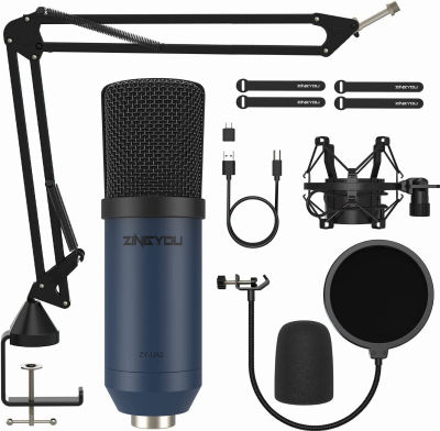 USB Condenser Microphone, ZINGYOU 96KHz/24Bit Cardioid Computer Mic Kit for PC Recording, Gaming, Podcasting, Live Streaming, Voice Over, YouTube, Twitch,with Upgraded Boom Arm, ZY-UA2 (Blue)