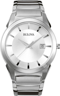 Bulova Mens Classic Stainless Steel 3-Hand Calendar Date Quartz Watch, Silver Tone Dial Style: 96B015