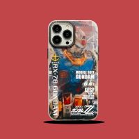 Tide Brand Cartoon Gundam Robot Apple 14Promax Mobile Phone Case Iphone13 Double-Sided Film Matte 12/11 Straight Edge Hard Bottom 【SEP】