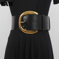 [EAM] Pu Leather Black Metal Buckle Long Wide Belt Personality Women New Fashion Tide All-match Spring Autumn 2022 1DE1620