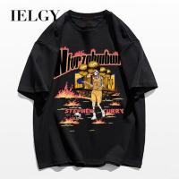 IELGY เสื้อยืดแขนสั้นสำหรับผู้ชาย,เสื้อเสื้อทรงหลวมพิมพ์ตัวอักษรดาราฮิปฮอปกะโหลกสุดสร้างสรรค์