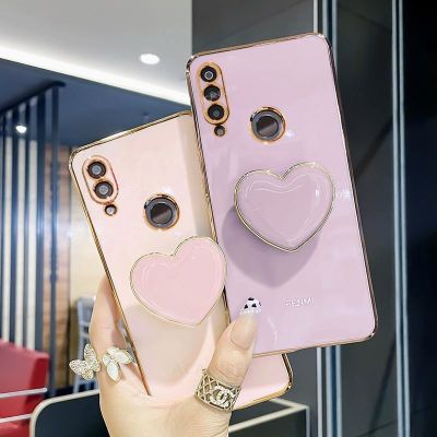 Luxury Plating Love Heart Fold Holder Phone Case For Huawei P20 P30 P40 Lite Pro P30lite P20lite P40lite P30pro Silicone Cover