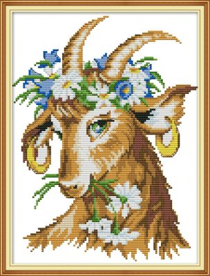 【CC】 lamb cross stitch kit 14ct 11ct count print stitches stitching  needlework embroidery handmade