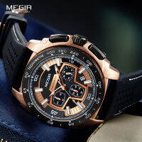 (HOT)Megir Males Mens Chronograph Sport Watches With Quartz Movement Rubber Band Luminous Wristwatch For Man Boys 2056G-1N0