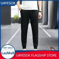 UAYESOK-READY STOCK กางเกงขายาวผู้ชายแห้งไวไม่เป็นทางการกางเกงยีนส์เอวยางยืดพร้อมกระเป๋าหลังบวกขนาดกางเกงทำงาน