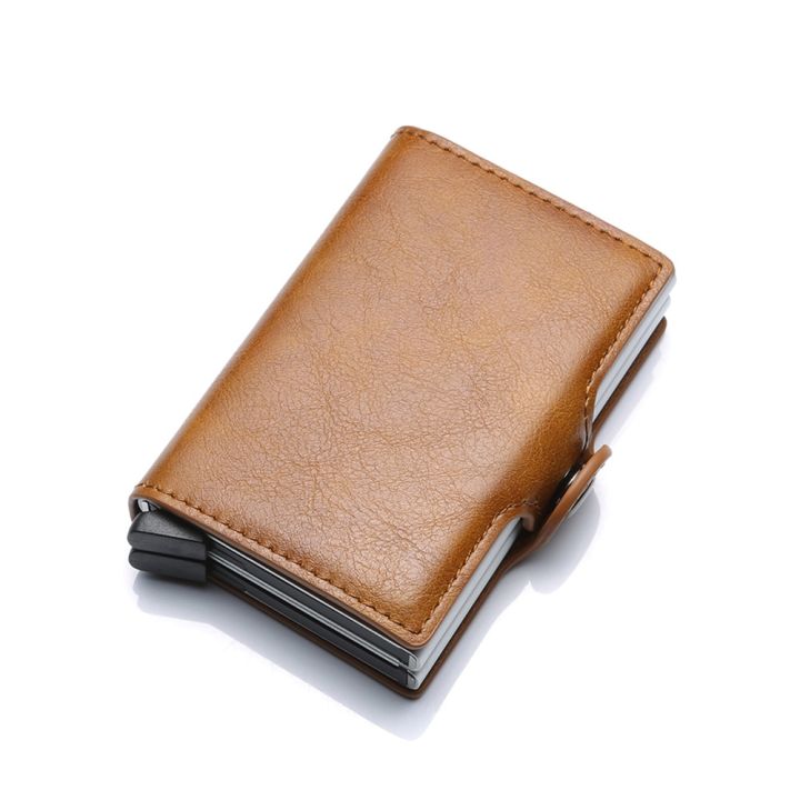 กระเป๋าใส่บัตรเครดิตทำจากคาร์บอนไฟเบอร์แบบคู่สำหรับผู้ชายกระเป๋าสตางค์ป้องกันผู้ถือบัตร-rfid-ทำจากโลหะกระเป๋าสตางค์สั้นใส่นามบัตรได้ตามต้องการ
