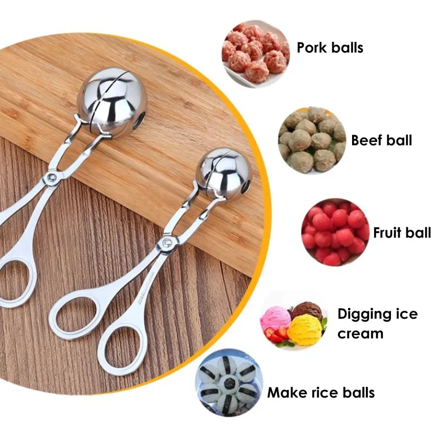 Stainless Steel Meatball Scoop Maker for Cake Ice Cream Melon Kitchen Tool  Tongs