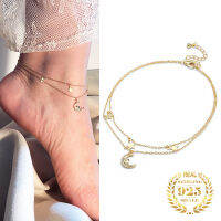 แฟชั่นฤดูร้อนเครื่องประดับ Double Layer 925เงินสเตอร์ลิง Zircon Moon Star Anklets โซ่สำหรับผู้หญิงสร้อยข้อมือขา2023