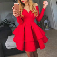 Sweet Girl y Party Club Slim Long Sleeve O-Neck Solid Hot Pink Elegant Winter Clothes A-Line Mini Dresses For Women G2176