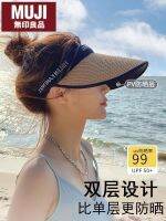 ?  MUJI Japanese raffia empty-top straw hat for women with sun protection and ultraviolet shading. Seaside and beach black rubber duck