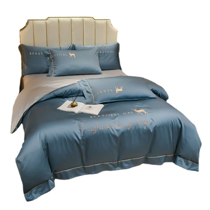 hot-ผ้าปูเตียงผ้าไหมน้ำแข็งสี่ชิ้นสำหรับฤดูร้อน-ins-ชุดผ้าปูที่นอนและผ้าห่มสำหรับหอพักชุดเครื่องนอนเปลือยสามชิ้น-4
