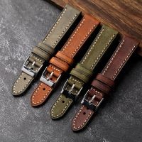 （A New Well Sell ） Handmade Strap Italian First Layer Cowhide Leather Watchband 18 19 20 21 22MM Green Gray Brown Men 39;s Old Watch Bracelet