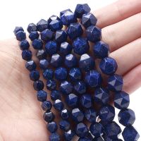 ลูกปัด Lazuli เหลี่ยมเพชรพลอยหินสีฟ้าธรรมชาติสำหรับเครื่องประดับทำ DIY เครื่องประดับสร้อยข้อมือทำมือเสน่ห์6/8/10มม