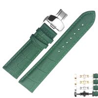 New 12 14 16 18 20 22 mm Genuine Leather Watch Bands Green Replacement Straps Watchband Men Women 316L Stainless Steel Buckle