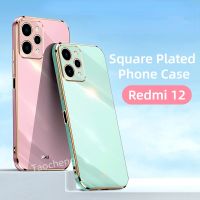 เคสสำหรับ Redmi 12 C Redmi12C 4G 2023เคสโทรศัพท์ชุบเคลือบสี่เหลี่ยมป้องกันเลนส์กล้องแฟชั่นสีทึบคู่นุ่มกันกระแทกฝาครอบด้านหลัง