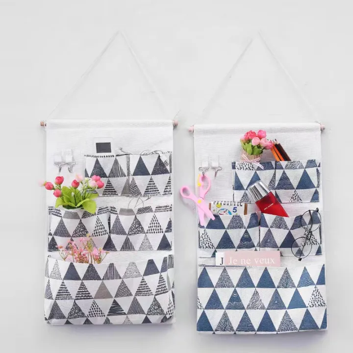 Wall hanging canvas organizer space saving storage linen 5 pockets with