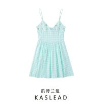 KASLEAD new womens European and American wind v-neck plaid beads short dresses 0881328 059 ❤