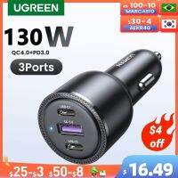 Ugrew 130W USB C ที่ชาร์จแบตในรถสำหรับ14 13 Pro แล็ปท็อป Tabet ที่ชาร์จเร็ว PD3.0ที่ชาร์จไฟรวดเร็ว USB USB Type C ที่ชาร์จแบตในรถ