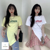 เสื้อแขนสั้นแบบไม่สม่ำเสมอ เสื้อยืดคอกลม แขนสั้น ทรงหลวม สไตล์เกาหลี ทรงวินเทจ