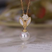 Meibapj 8-9Mm Natural Round Pearl Pendant Necklace Real 925 Silver DIY Empty Setting Fine Wedding Jewelry For Women