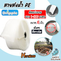 สายส่งน้ำ PE Dripple สีขาวใส ขนาด 6นิ้ว แบ่งขายยาว 1-100 เมตร  สายพีอีส่งน้ำ สายพลาสติกส่งน้ำ สายส่งน้ำ สายPE สายพีอี สายลำเรียงน้ำ