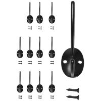 12 Pack Black Coat Hooks Wall Mounted with Retro Double Hooks Utility Black Hooks for Coat, Scarf, Bag, Towel, Key, Cap