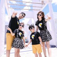 Summer Family Matching Outfits Mother Daughter T-shirt With Skirts Dad and Son Matching Cotton T-shirt &amp;Shorts Couple Outfits