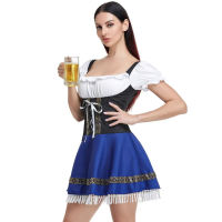 สีฟ้าคลาสสิกผู้หญิงบาวาเรีย O Ktoberfest แต่งตัวเบียร์ Wench เครื่องแต่งกายคอสเพลย์ฮาโลวีนปาร์ตี้ชุดขนาดบวก