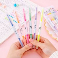 6Pcs ปากกาเน้นข้อความชุดปากกาสองหัว Highlighter สีอุปกรณ์การเรียนเครื่องเขียน