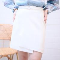 prettythingonme Doughnut Skirt - กระโปรงสีOffWhite กระโปรงปาดข้าง แต่งคาดห่วงกลม (PREORDER)