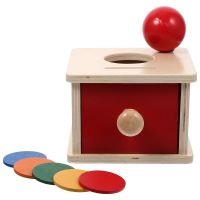 Montessori Object Permanence Box Coin Ball Wooden Textile Drum Drawer Box Kids Sensory Toys Baby Learning Educational Toys
