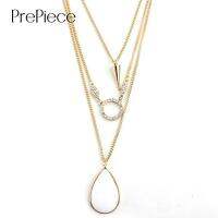 PrePiece Handmade สร้อยคอพร้อมจี้หลายชั้น ประดับด้วยน้ำหยดสีขาวธรรมชาติหิน Rivets มาพร้อมมาเก๋ เทห์  น่ารัก