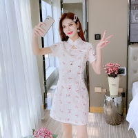 ское летнее kawaii midi dress Summer new young Chinese antique white gauze daily modified cheongsam chiffon dress their children