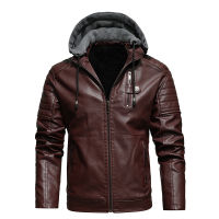 Fashion Leather Jacket Men Autumn Fleece Liner PU Leather Coats with Hood Winter Male Clothing Casual White Motorcycle Jackets