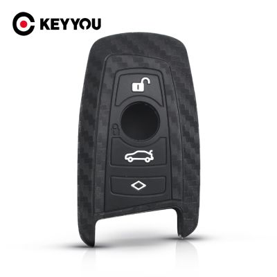 dvvbgfrdt KEYYOU Carbon Fiber Silicone Smart Key Cover Shell Case For Bmw New 1 3 4 5 6 7 Series F10 F20 F30 Car Accessories 4 Buttons