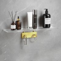 ♣❁❆ Acrylic Bathroom Shelf Brushed Gold/Black Wall Mounted Shower Rack Bathroom Hardware Dresser Storage Rack With Hook 50cm