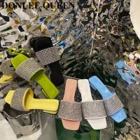 Rhinestone Slippers ashion Crystal Sandals Casual Slip on Beach Slides Peep Toe Flat Heels Mule Vacation Bling Flip Flops