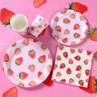 Strawberry Pattern Disposable Tableware Paper Plates Cups Decorative Dessert Tableware Baby Shower Birthday Party Supplies