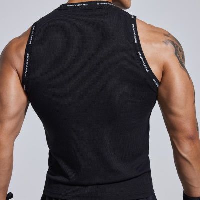 OMG trendy brand thread elastic tight vest running sports mens fitness clothes quick-drying sleeveless t-shirt 2320 Original